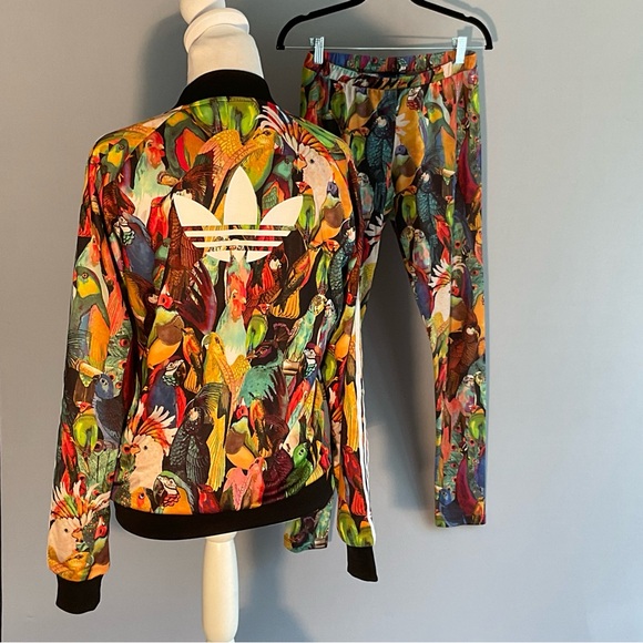 Adidas Originals Trefoil Track Suit Tropical Bird Print Jacket Pants Small OG - Picture 14 of 16